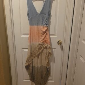 Sky Blue and Orange High Low Dress